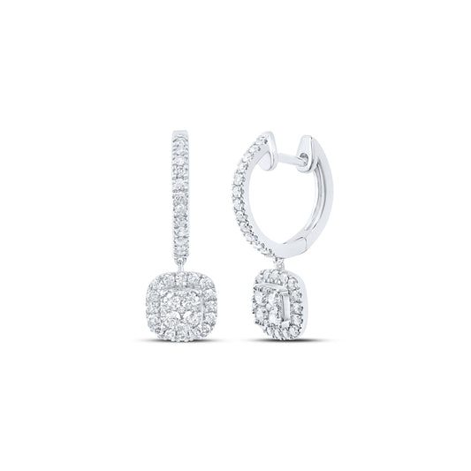 10kt White Gold 1/2 Cttw Diamond Cushion Shape Fashion Hoops Earring