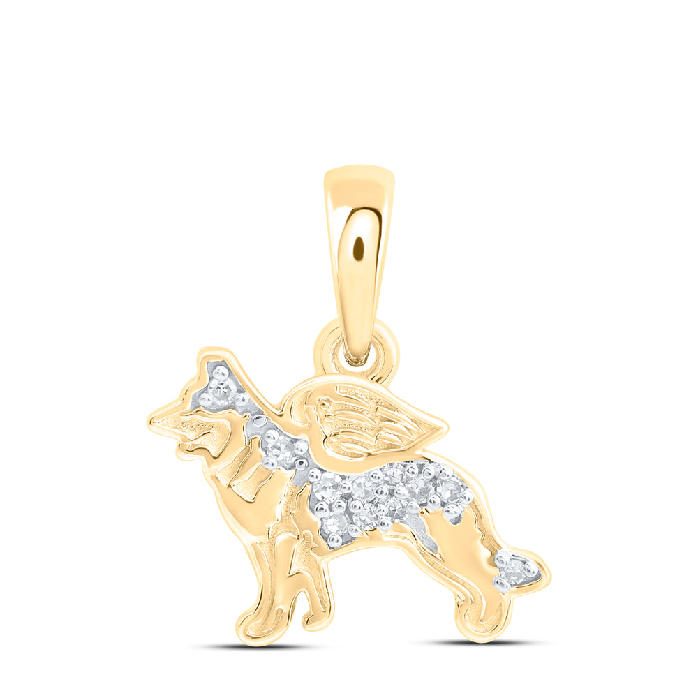 10K Yellow Gold 0.03Ctw Natural Diamond Gift Dog Pendant