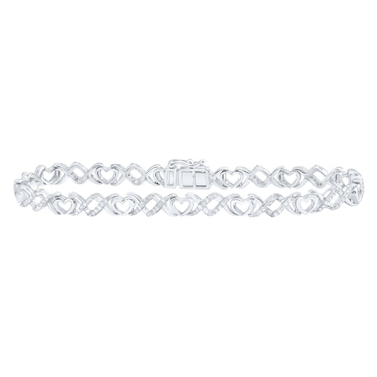 Sterling Silver 3/4 Cttw Diamond Heart Bracelet, Length: 7 Inch