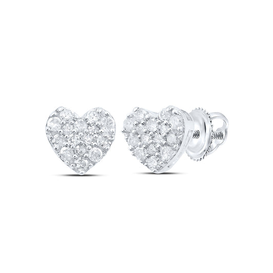 Sterling Silver 1/10 Cttw Diamond Heart Stud Earring