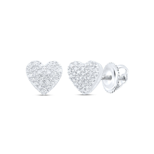 Sterling Silver 1/3 Cttw Natural Diamond Heart Stud Earring