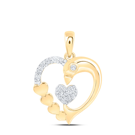 10kt Yellow Gold 1/8 Cttw Natural Diamond Heart Dolphin Pendant