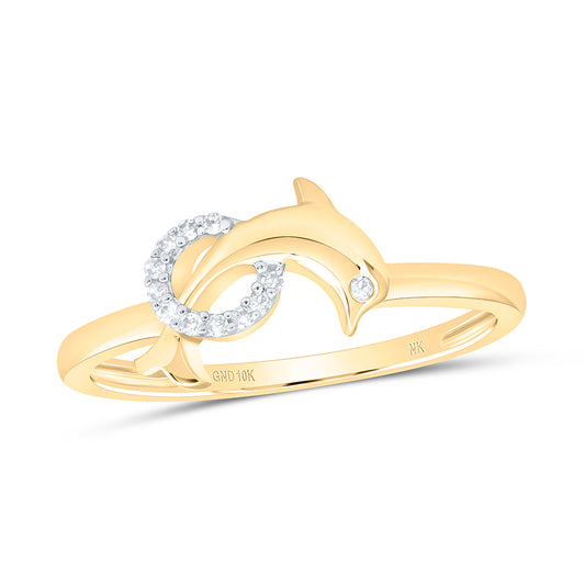 10kt Yellow Gold 1/20 Cttw Natural Diamond Dolphin Wedding Engagement Anniversary Ring, Women Size: 5-9