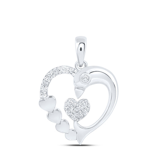 10kt White Gold 1/8 Cttw Natural Diamond Heart Dolphin Pendant