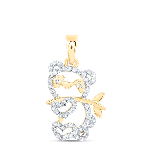 10kt Yellow Gold 1/6 Cttw Natural Diamond Bear Pendant