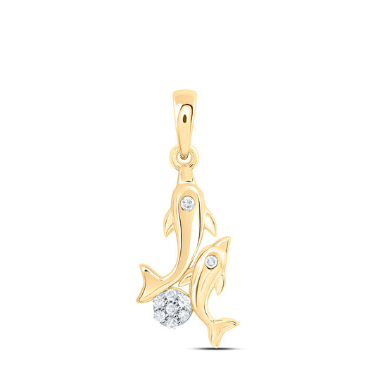 10kt Yellow Gold 1/20 Cttw Natural Diamond Dolphin Pendant