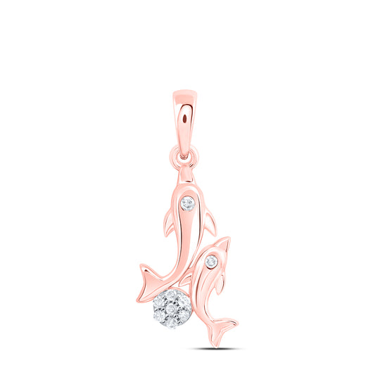 10kt Rose Gold 1/20 Cttw Natural Diamond Dolphin Pendant