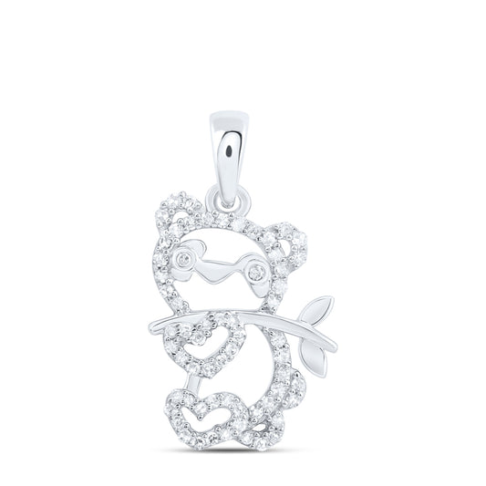 10kt White Gold 1/6 Cttw Natural Diamond Bear Pendant