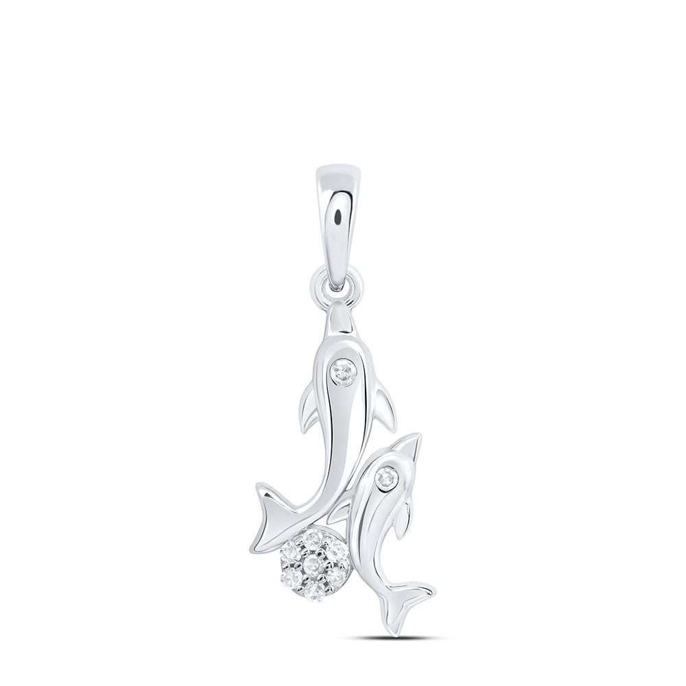 10kt White Gold 1/20 Cttw Natural Diamond Dolphin Pendant