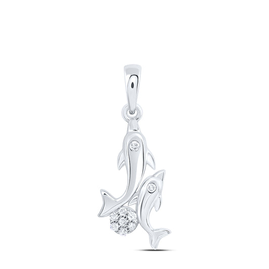 10kt White Gold 1/20 Cttw Natural Diamond Dolphin Pendant