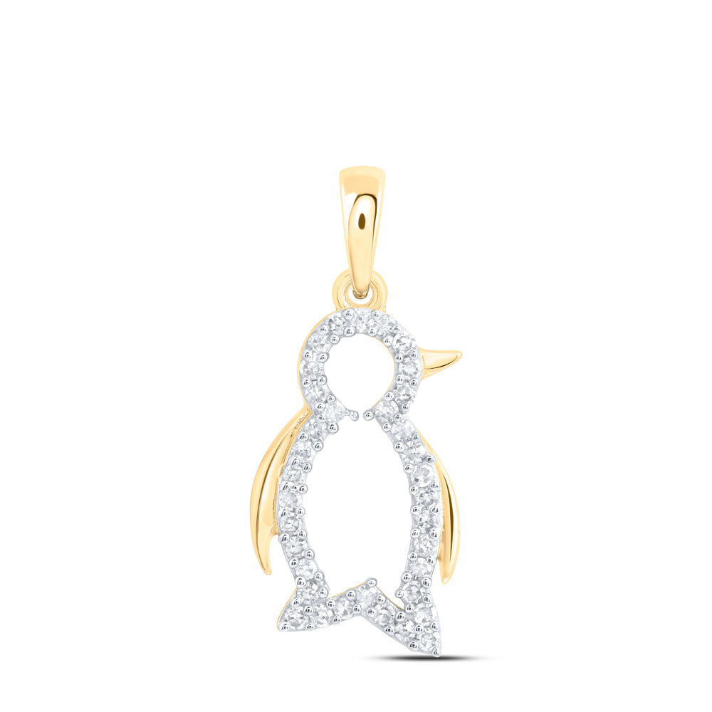 10kt Yellow Gold 1/6 Cttw Natural Diamond Penguin Pendant