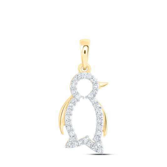 10kt Yellow Gold 1/6 Cttw Natural Diamond Penguin Pendant
