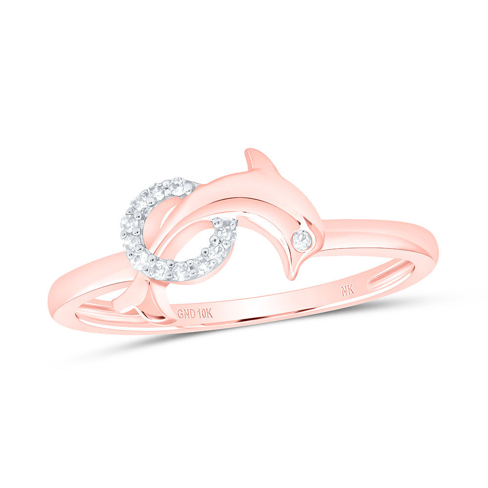 10kt Rose Gold 1/20 Cttw Natural Diamond Dolphin Wedding Engagement Anniversary Ring, Women Size: 5-9