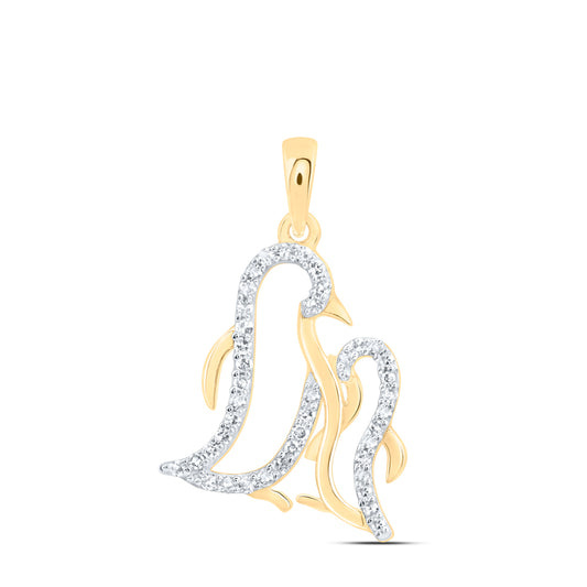 10kt Yellow Gold 1/6 Cttw Natural Diamond Penguin Pendant