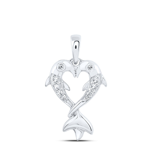 10kt White Gold 1/20 Cttw Natural Diamond Heart Dolphin Pendant