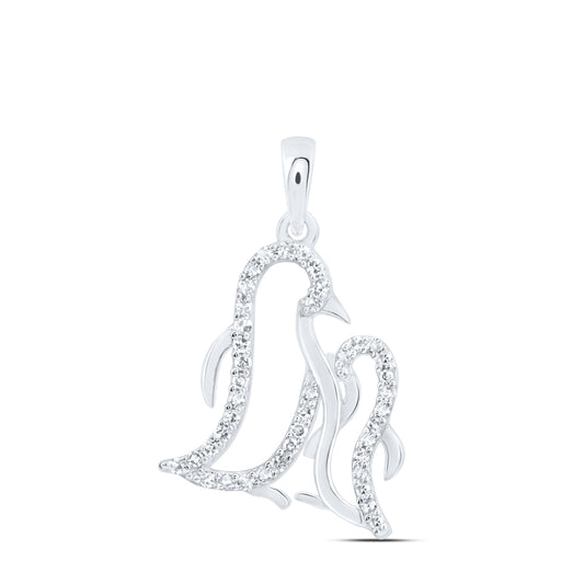10kt White Gold 1/6 Cttw Natural Diamond Penguin Pendant