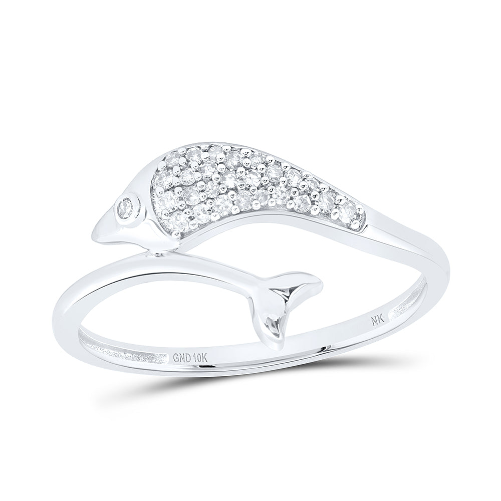 10kt White Gold 1/10 Cttw Natural Diamond Dolphin Wedding Engagement Anniversary Ring, Women Size: 5-9