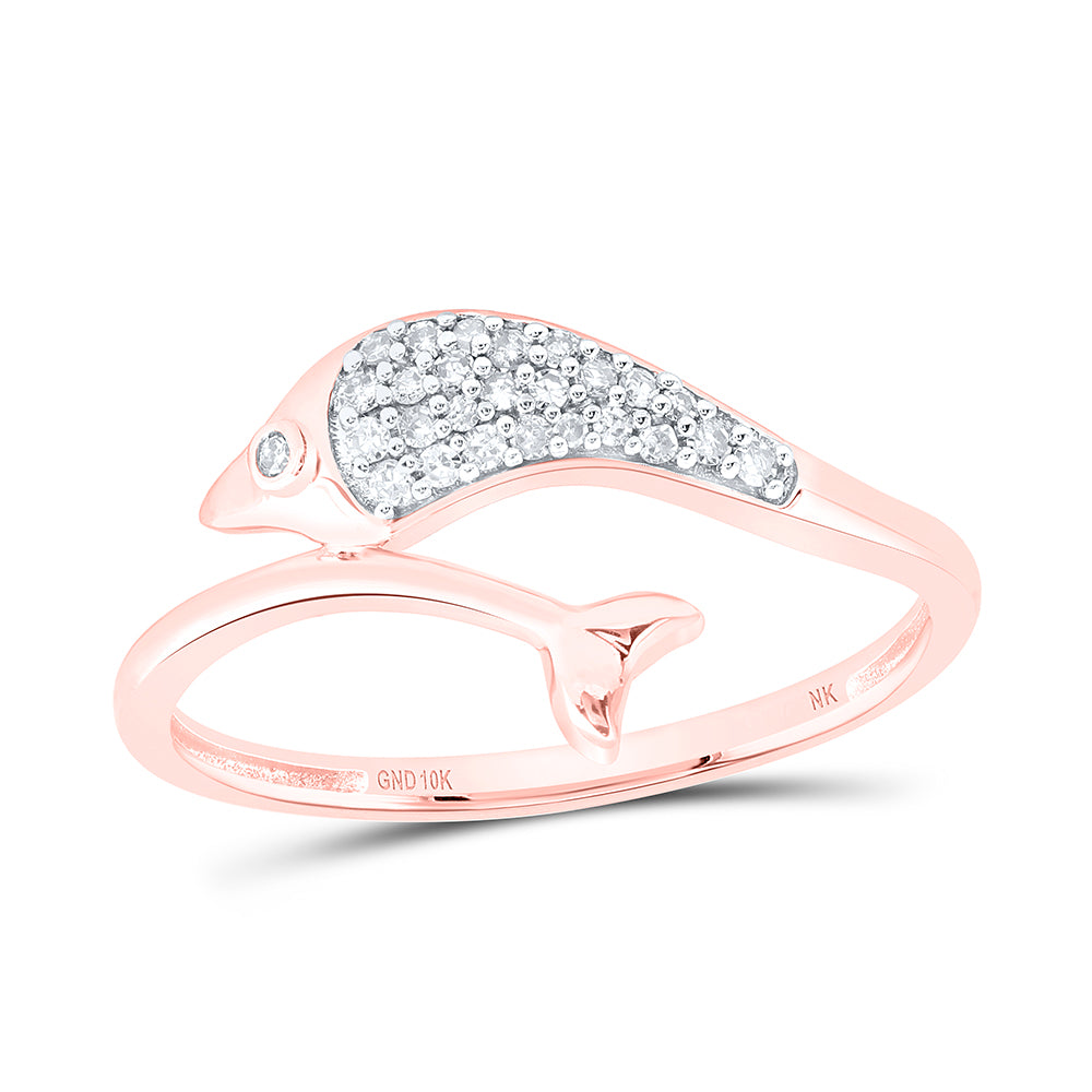 10kt Rose Gold 1/10 Cttw Natural Diamond Dolphin Wedding Engagement Anniversary Ring, Women Size: 5-9
