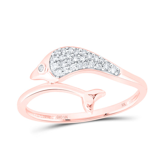 10kt Rose Gold 1/10 Cttw Natural Diamond Dolphin Wedding Engagement Anniversary Ring, Women Size: 5-9
