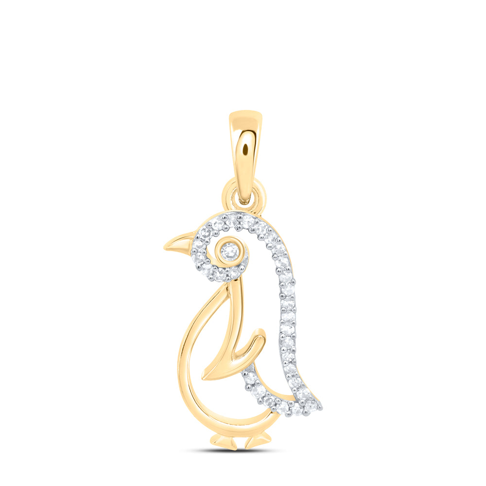 10K Yellow Gold 1/12Ctw Natural Diamond Gift Penguin Pendant