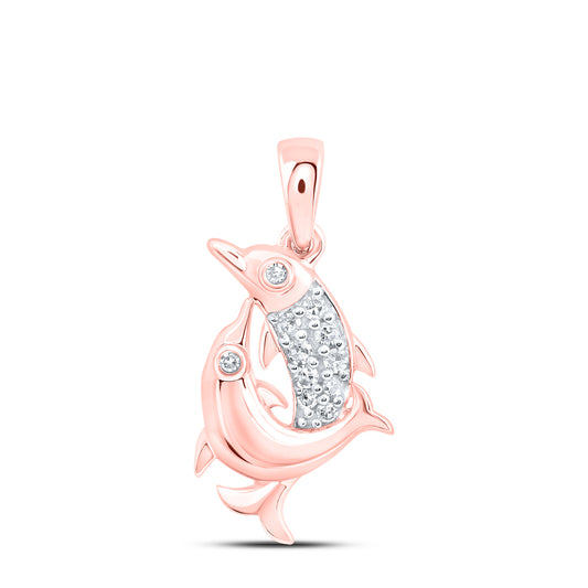 10kt Rose Gold 1/12 Cttw Natural Diamond Dolphin Pendant