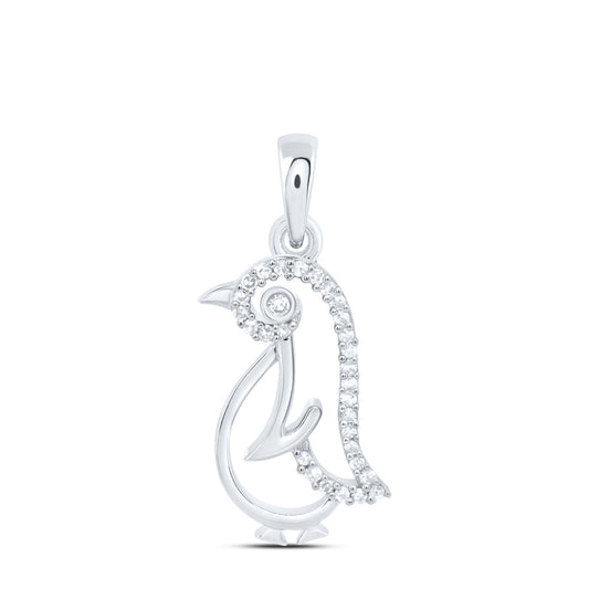 10kt White Gold 1/12 Cttw Natural Diamond Penguin Pendant