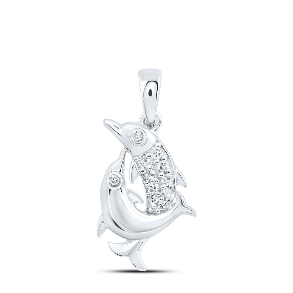 10K White Gold 1/12Ctw Natural Diamond Gift Dolphin Pendant