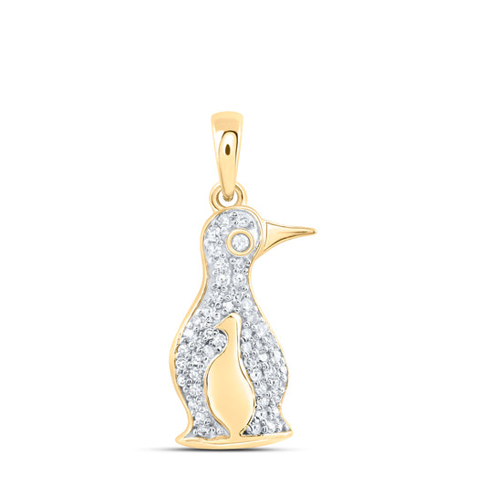 10kt Yellow Gold 1/6 Cttw Natural Diamond Penguin Pendant