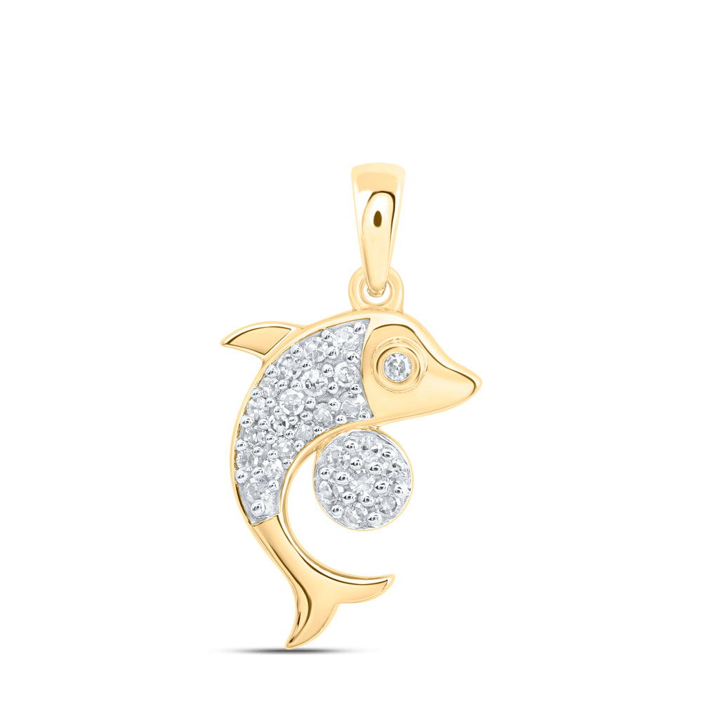 10K Yellow Gold 1/8Ctw Natural Diamond Gift Dolphin Pendant