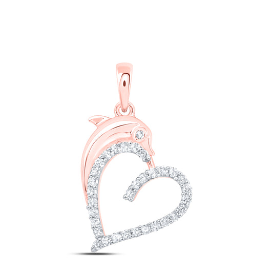 10kt Rose Gold 1/5 Cttw Natural Diamond Heart Dolphin Pendant
