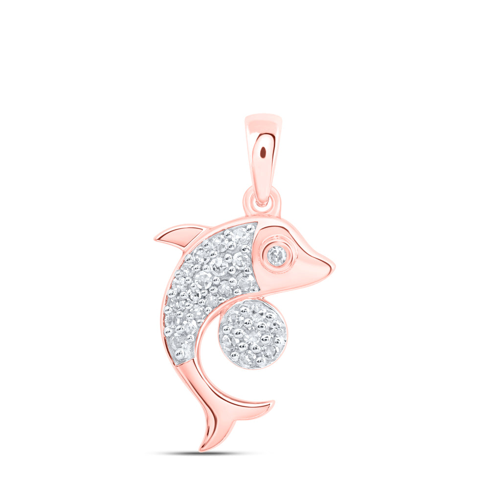 10kt Rose Gold 1/8 Cttw Natural Diamond Dolphin Pendant
