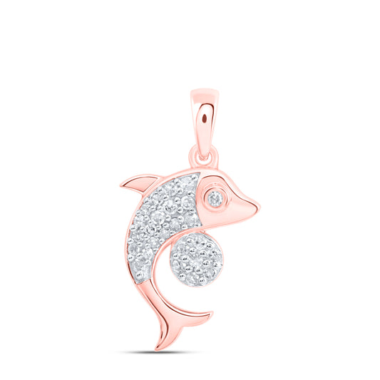 10kt Rose Gold 1/8 Cttw Natural Diamond Dolphin Pendant