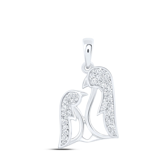 10kt White Gold 1/8 Cttw Natural Diamond Penguin Pendant