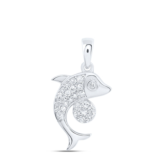 10kt White Gold 1/8 Cttw Natural Diamond Dolphin Pendant