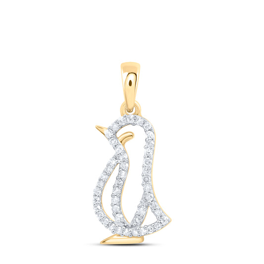 10kt Yellow Gold 1/6 Cttw Natural Diamond Penguin Pendant