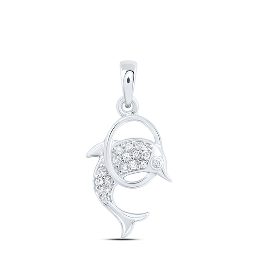 10kt White Gold 1/10 Cttw Natural Diamond Dolphin Pendant