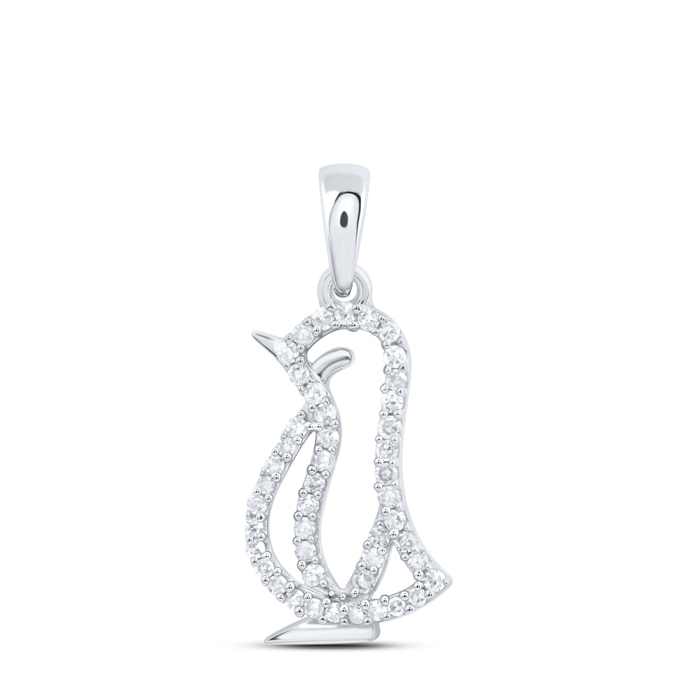10K White Gold 1/6Ctw Natural Diamond Gift Penguin Pendant