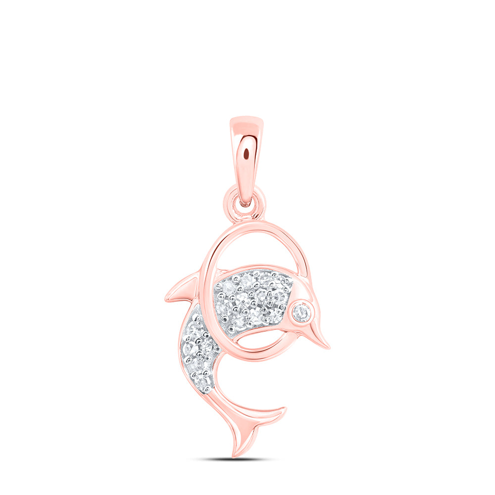 10kt Rose Gold 1/10 Cttw Natural Diamond Dolphin Pendant