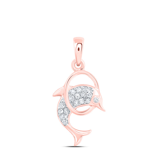 10kt Rose Gold 1/10 Cttw Natural Diamond Dolphin Pendant
