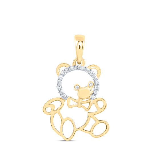10kt Yellow Gold 1/20 Cttw Natural Diamond Bear Pendant