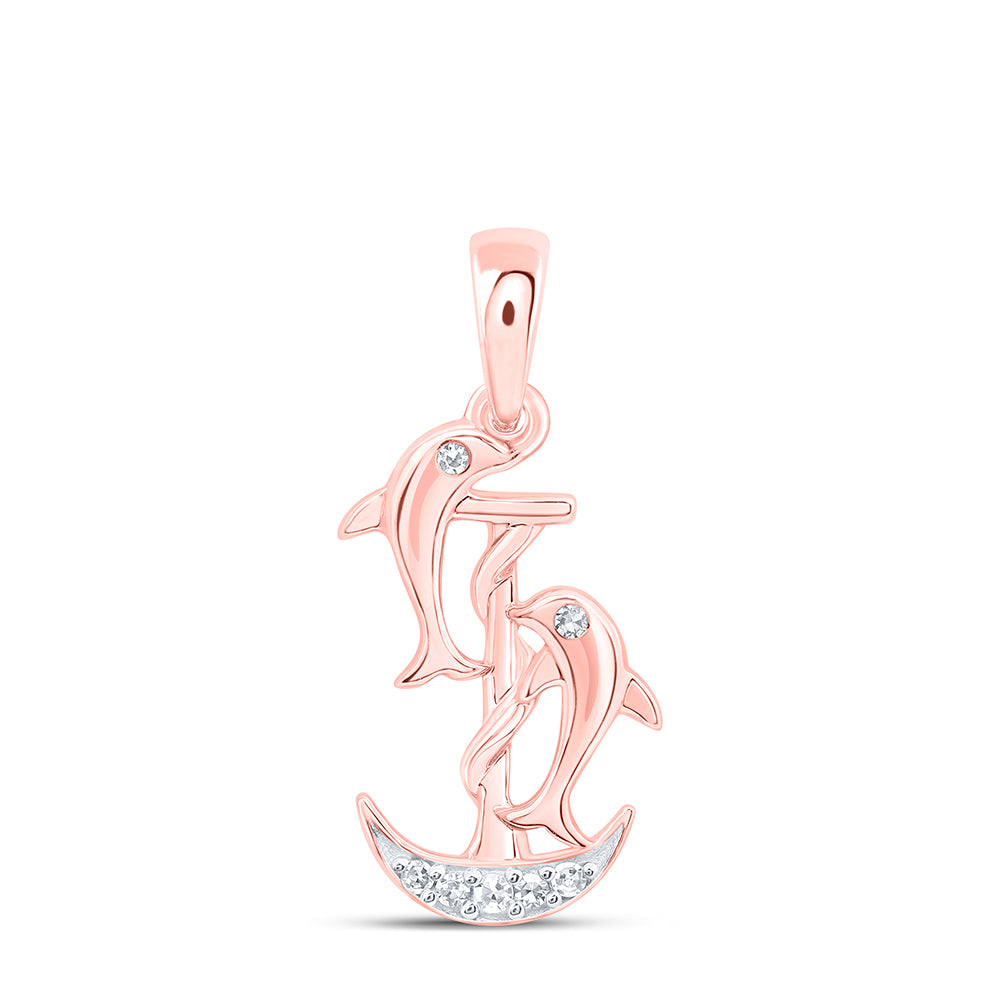 10kt Rose Gold 0.03 Cttw Natural Diamond Dolphin Pendant