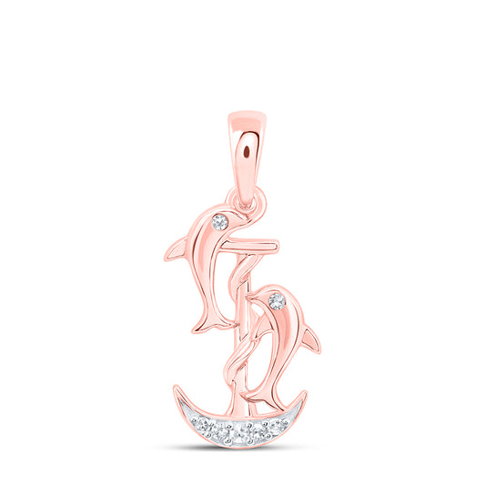 10kt Rose Gold 0.03 Cttw Natural Diamond Dolphin Pendant