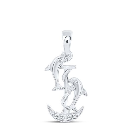 10kt White Gold 0.03 Cttw Natural Diamond Dolphin Pendant