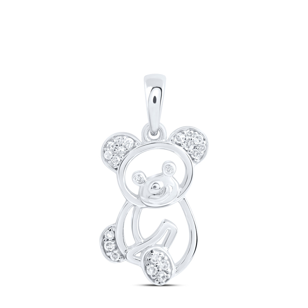 10K White Gold 1/12Ctw Natural Diamond Gift Bear Pendant