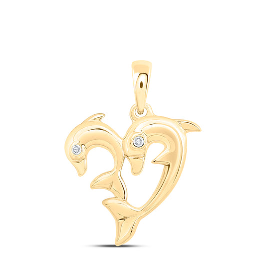 10kt Yellow Gold 0.01 Cttw Natural Diamond Dolphin Pendant