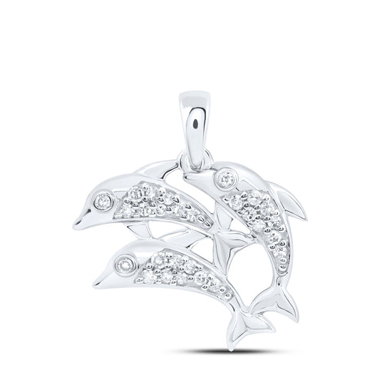 10kt White Gold 1/8 Cttw Natural Diamond Dolphin Pendant