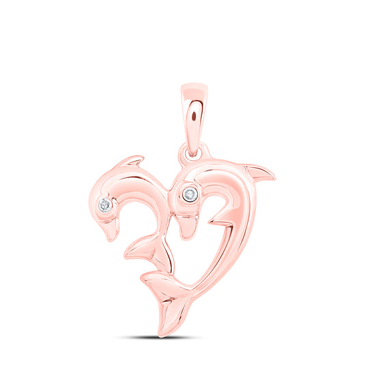 10kt Rose Gold 0.01 Cttw Natural Diamond Dolphin Pendant