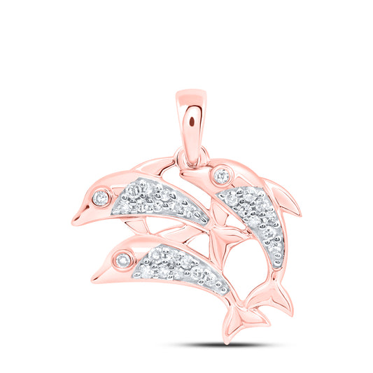 10kt Rose Gold 1/8 Cttw Natural Diamond Dolphin Pendant
