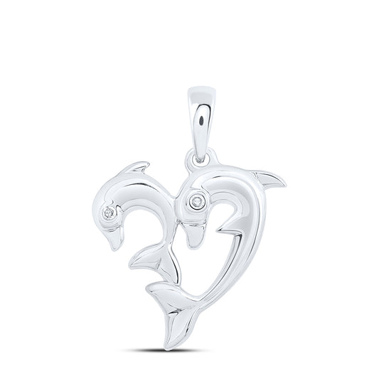 10kt White Gold 0.01 Cttw Natural Diamond Dolphin Pendant