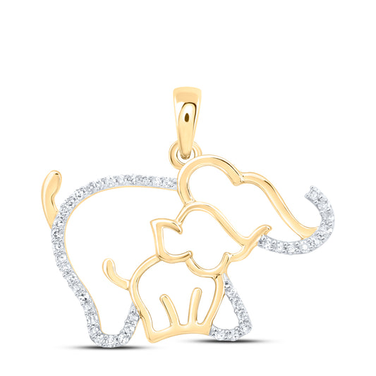 10kt Yellow Gold 1/8 Cttw Natural Diamond Elephant Pendant